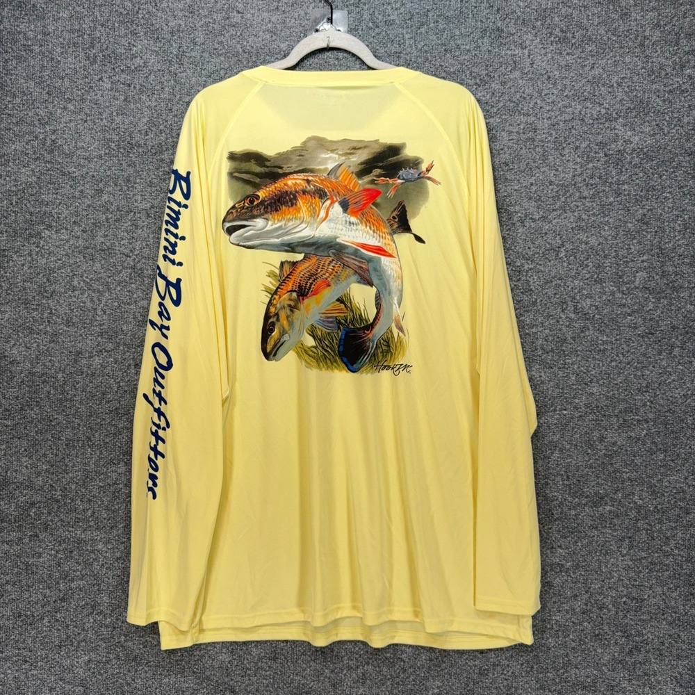 Bimini Bay Performance Fishing Shirt Mens XXL Yellow Redfish Graphic Stretch